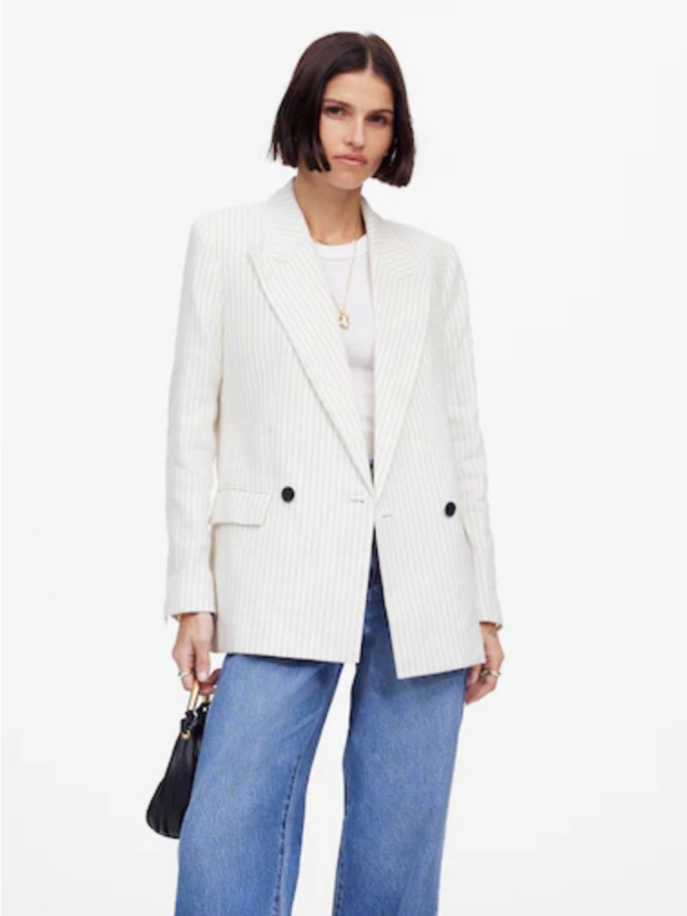 Madewell Relaxed Ivory Black Pinstripe Linen Blend Blazer